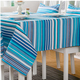特价地中海纯棉帆布布艺窗帘蓝色条纹靠垫桌布桌旗椅垫批发定做