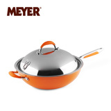 Meyer美亚 无烟不粘锅不锈钢盖燃气电磁炉通用炒锅34CM 彩色橘色
