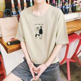 夏季五分袖T恤男日系宽松半袖大码体恤潮青年蝙蝠衫韩版印花短袖t