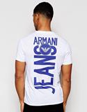 Armani Jeans 英国正品代购2016春阿玛尼男装标示印花圆领短袖T恤