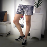 16夏天海边蜜月情侣短裤子男士三分休闲裤黑白格子3分短裤沙滩裤
