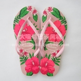 现货 巴西代购Havaianas哈瓦那人字拖SLIM FLORAL女鞋细带 浅粉色