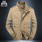AFS JEEP春季中年男士立领夹克纯色外套吉普宽松大码商务休闲茄克