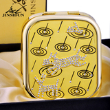 JF803情人节金斯顿高档化妆镜狗带钻便携金色化妆镜礼品礼盒包装