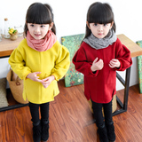 童装2015女童秋冬装儿童灯笼袖加绒纯色卫衣中长款外套小女孩衣服