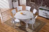 大理石餐桌椅组合两用饭桌可伸缩全实木餐桌白色烤漆折叠桌圆包邮