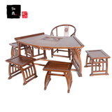中式古典茶桌实木功夫茶桌茶台扇形茶桌椅六件套组合仿古榆木家具