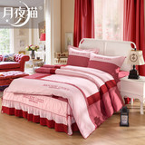 纯棉1.8m床上四件套床裙式床罩全棉粉色韩式公主风2.0m结婚庆床品