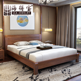 海得宝 现代简约新中式全实木床1.8米双人床乌金木色卧室实木家具