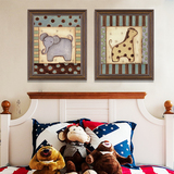 现代简约可爱大象长颈鹿儿童房装饰画壁画卧室床头创意墙画有框画