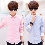 春季潮款长袖衬衫男士修身韩版纯色免烫衬衣青少年学生型男上衣