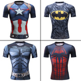 美国队长3复仇者联盟钢铁侠蝙蝠侠短袖t恤男士运动型男弹力紧身衣