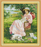 精准印花美式乡村风格十字绣女人和狗客厅油画款系列新款人物满绣