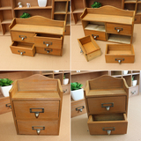 特价zakka实木复古桌面储物箱收纳盒二四抽屉柜木质首饰盒置物架