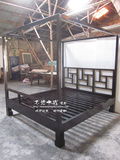 新中式古典简约仿古明清纯榆木架子床/大床/榫卯结构实木床