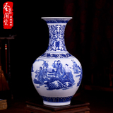 景德镇陶瓷器仿古青花瓷人物花瓶花插现代中式客厅装饰工艺品摆件