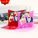 3D新款十字绣抱枕一对婚庆卡通情侣结婚系列卧室喜庆汽车沙发靠垫