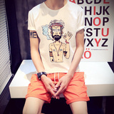夏季新款青少年休闲潮款日系个性卡通数字印花韩版男士短袖T恤男