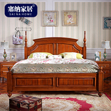 美式乡村白色纯全实木床1.8米 欧式田园婚床卧室家具双人床高箱床