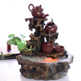 中式喷泉流水水景假山摆设茶壶创意招财风水轮摆件办公室桌面饰品