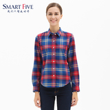 SmartFive 女装欧美时尚格子衬衫长袖女韩版修身格纹休闲磨毛衬衣