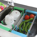 不锈钢可伸缩下水槽架子厨房置物架收纳架层架沥水架碗碟架洗菜蓝