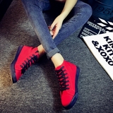 2016春夏红色帆布鞋女高帮休闲布鞋韩版女士单鞋系带平跟学生板鞋