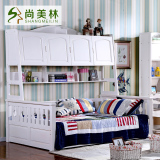 白色实木儿童床带衣柜床 组合多功能储物1.2 1.5米男孩女孩小孩床