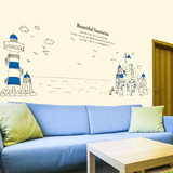 欧式建筑地中海灯塔爱琴海客厅卧室沙发电视背景墙贴纸墙壁装饰画