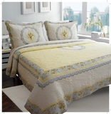 奢华绣花高档优质纯棉水洗绗缝被三件套床盖床单春秋被多功能被