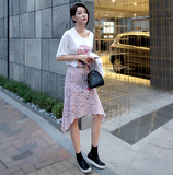 韩国正品代购直邮时尚性感蕾丝风不规则裙摆韩版包臀气质半身短裙