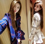 2016春季新款韩版潮女时尚名媛气质格子外套+小香风性感短裙套装
