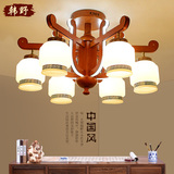 新中式吸顶灯圆形LED现代简约中式客厅灯具橡木餐厅灯木艺复古灯