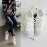 韩国夏季帆布鞋女 学生韩版夏季休闲布鞋 白色系带闺蜜透气低帮鞋