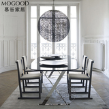 黑色椭圆餐桌不锈钢小户型餐桌椅组合6人简约现代烤漆北欧家具