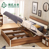 林氏木业现代时尚板式床大床1.5米气动高箱储物双人床家具CP4A-A
