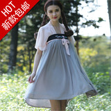 中国风绣花女装短袖雪纺日常汉服女改良复古裹胸襦裙套装女两件套