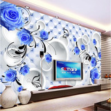 大型3D无纺布墙纸壁画客厅电视沙发卧室背景温馨浪漫蓝色玫瑰壁纸