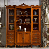 欧式实木书柜 深色美式桃花芯木家具 书房带抽书柜奢华