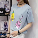 2016韩版香蕉牛奶卡通印花短袖t恤女夏季韩版宽松T恤上衣打底女装