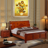 杉木实木床1.5米现代中式双人床卧室家具简约储物大床 红色婚床