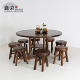 原木家具 全实木老榆木餐桌 现代中式简约餐桌 圆形客厅餐桌组合