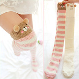 日本原单TUTU风立体卡通过膝珊瑚绒袜空调睡眠袜月子保暖长筒袜女