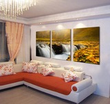 山水风景装饰画瀑布现代客厅三联画沙发背景墙壁画水晶无框画挂画