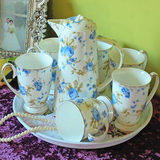 【天天特价】陶瓷茶具整套杯子冷水壶套装耐热家用欧式喝水杯金边
