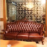 热卖美式沙发 欧式真皮沙发 123组合 高档小户型橡木客厅家具三人
