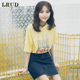 LRUD2016夏季新款韩版圆领印花学院风短袖T恤女宽松休闲上衣潮