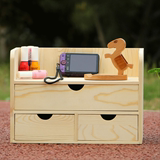 办公桌面抽屉式收纳柜化妆品木制收纳盒置物架桌上整理储物箱实木