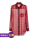 韩国正品潮牌直邮女士Raye tog夏季英伦百搭雪纺绸长款红格子衬衫