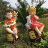 树脂工艺品幼儿园户外景观园林装饰小品摆件可爱卡通男女木桶小孩